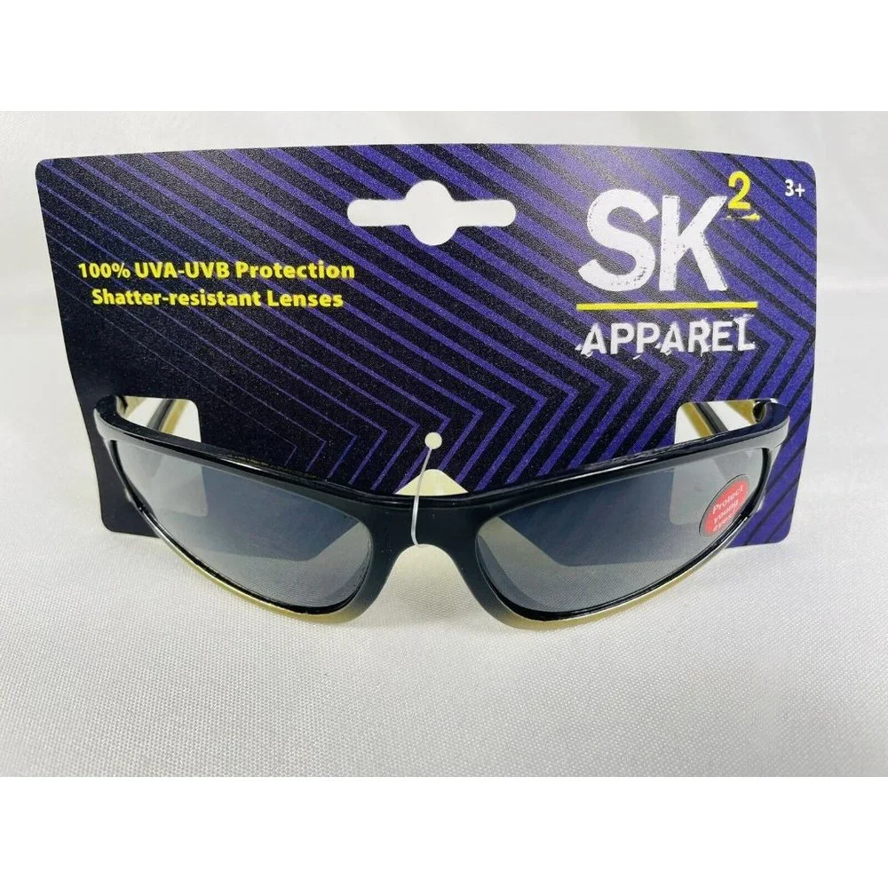 NEW KIDS SUNGLASSES SK2 Black Gold Yellow Geometric Pattern BOY GIRL UNISEX